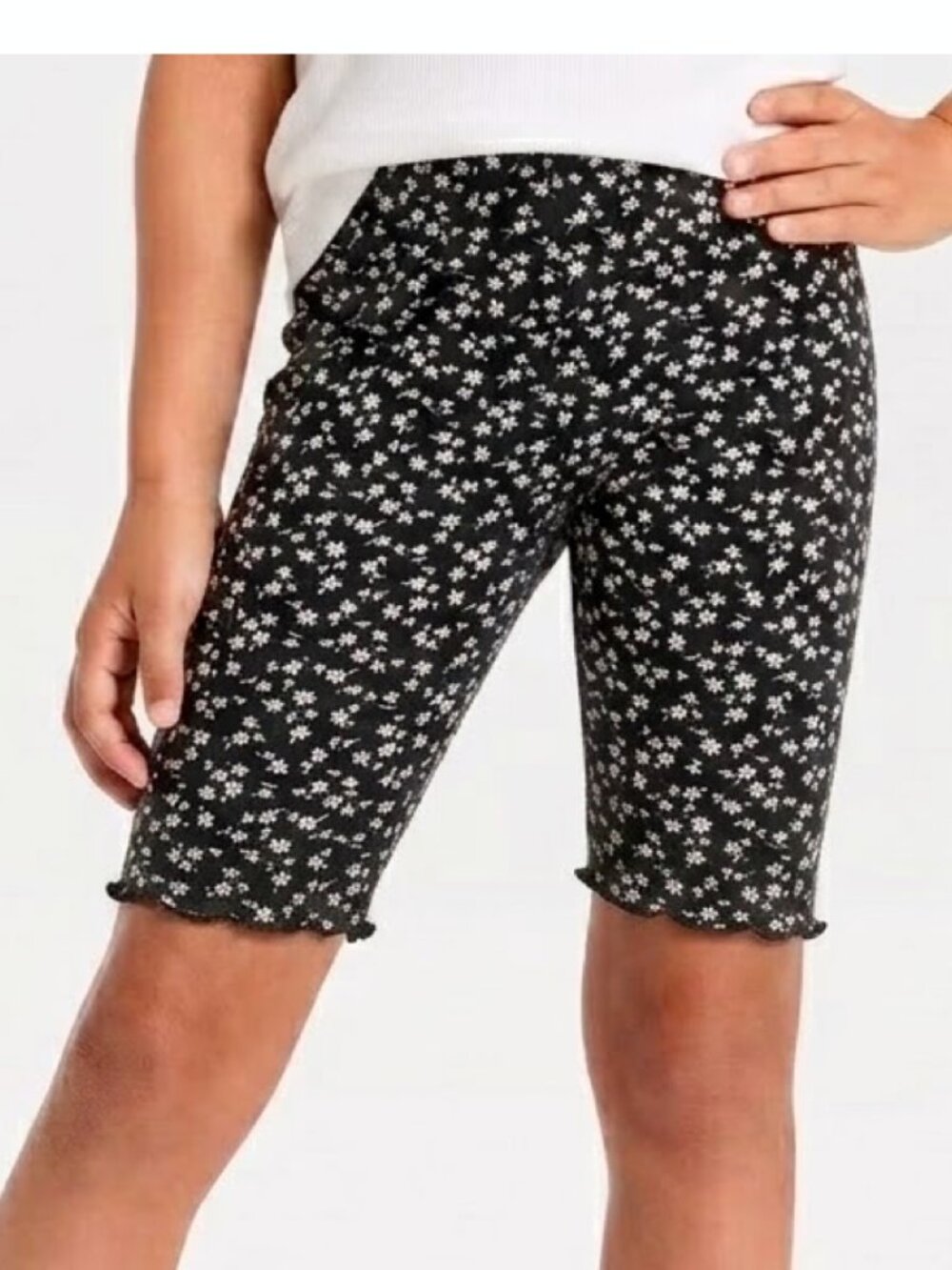 NWT Cat & Jack Girls' Ribbed Floral Bike Shorts – Black Floral